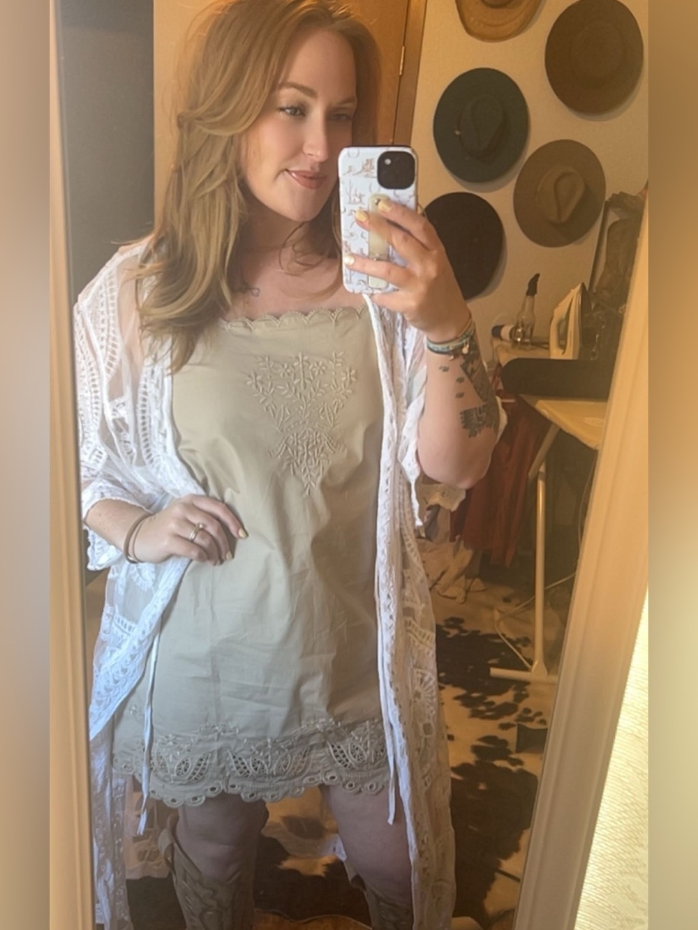 Neutral Lace-Trim Dress